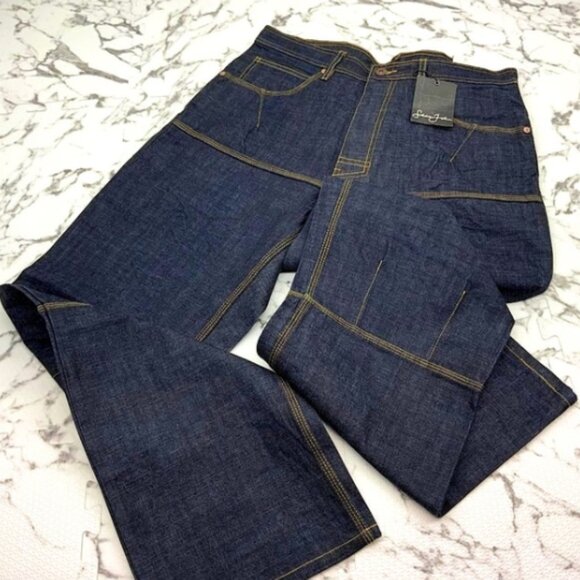 Men's Sean John Raw Dark BlueYellow Denim Pants NWT